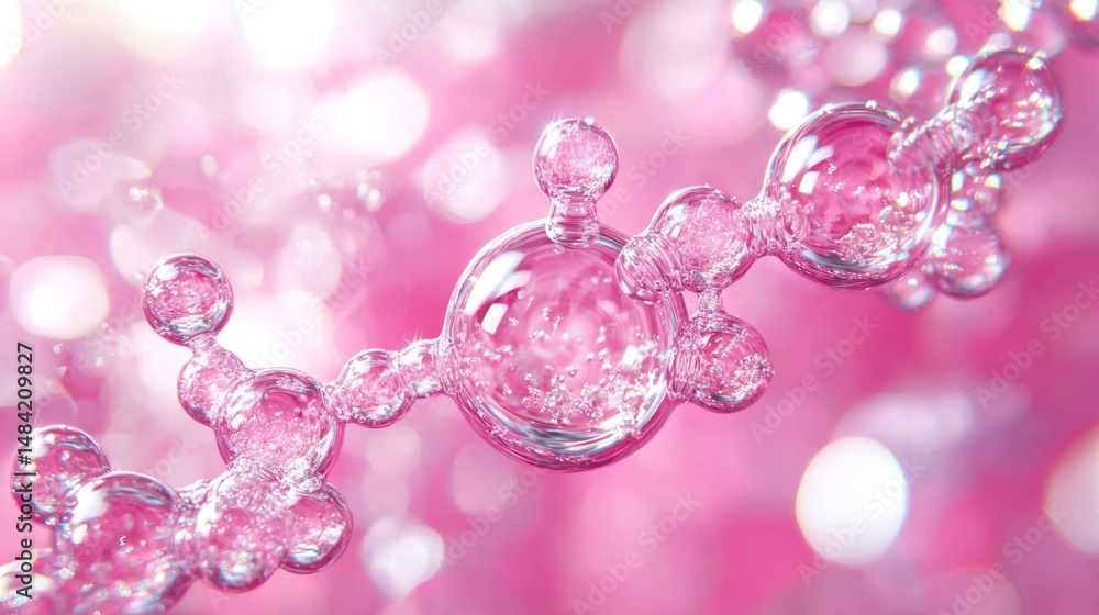 Creating skincare magic: a molecule in a bubble against a soft pink background. Creating skincare magic: a molecule in a bubble against a soft pink background.