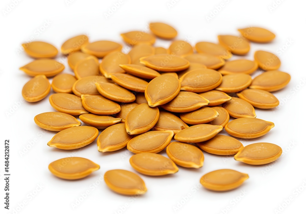 A scattering of pumpkin seeds on a white background A scattering of pumpkin seeds on a white background