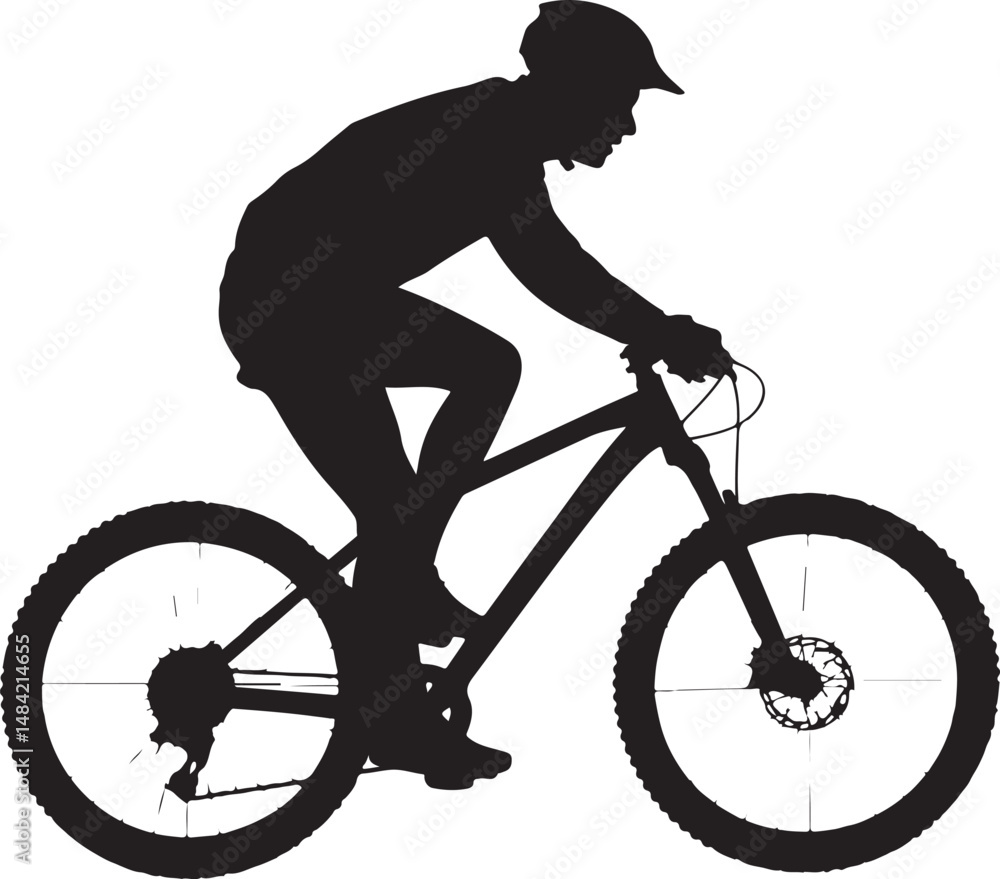 Fototapeta premium Mountain Biker in Action SilhouetteOff-Road Cycling Adventure VectorExtreme Downhill MTB SceneMountain Bike Rider Jumping SilhouetteCyclist on Rocky Trail Vector Design