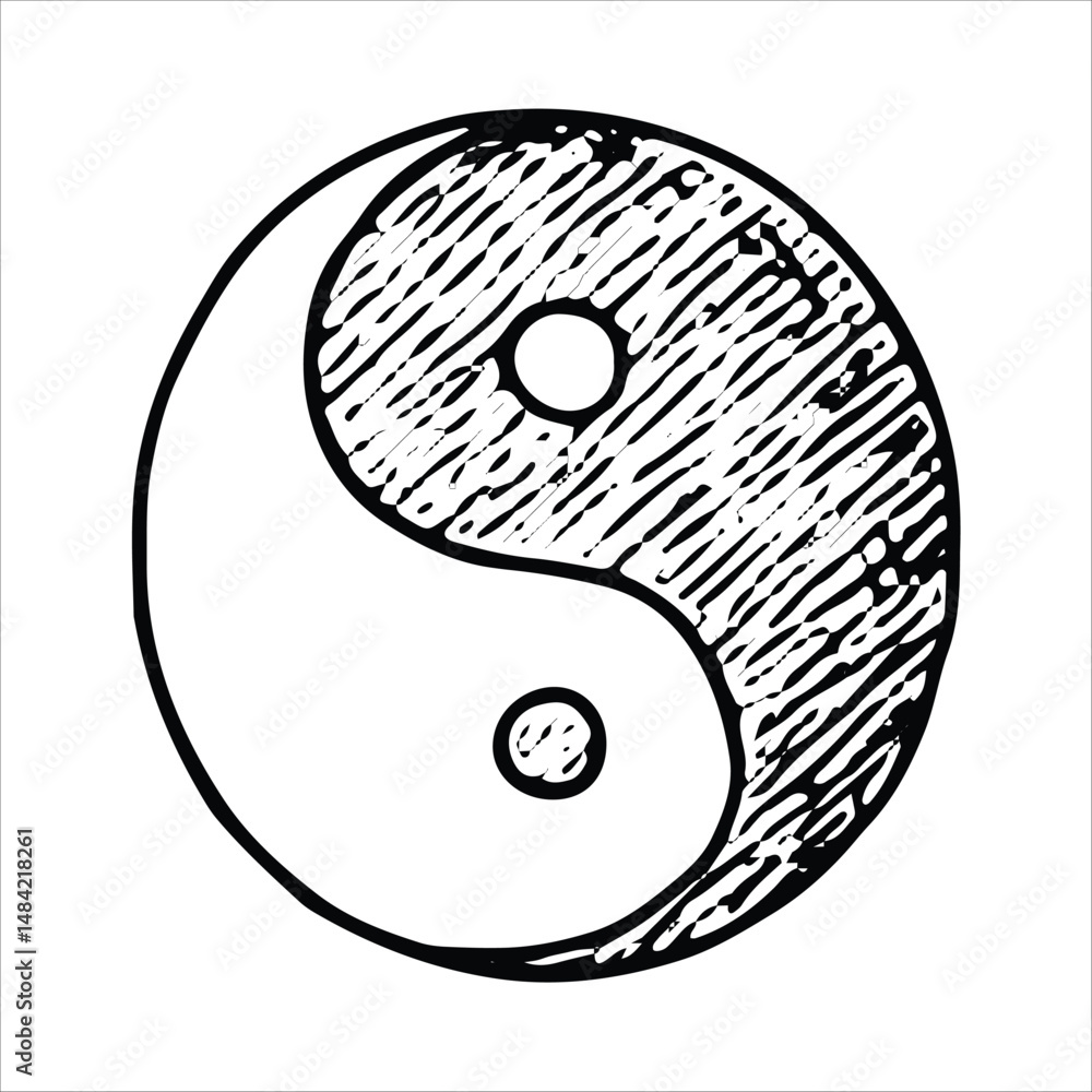 A black-and-white yin-yang sketch, representing balance and harmony, perfect for mindfulness and wellness-themed illustrations A black-and-white yin-yang sketch, representing balance and harmony, perfect for mindfulness and wellness-themed illustrations