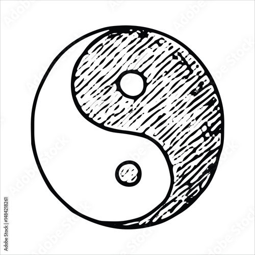A black-and-white yin-yang sketch, representing balance and harmony, perfect for mindfulness and wellness-themed illustrations