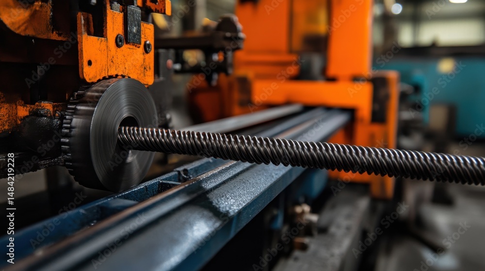 Fototapeta premium Round bars placed in rebar bender, ready for bending operation