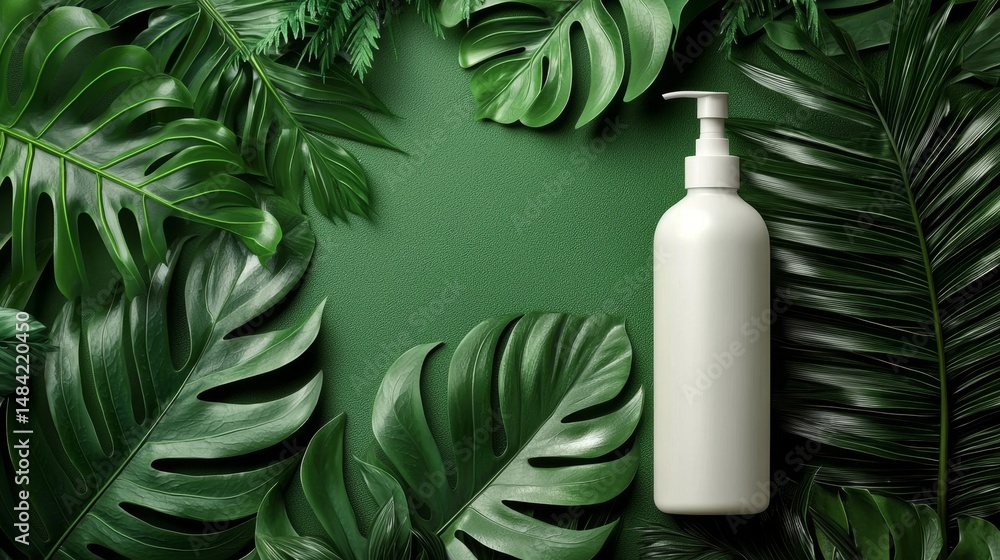 Tropical leaves accent the minimalist design of the packaging mockup. Tropical leaves accent the minimalist design of the packaging mockup.
