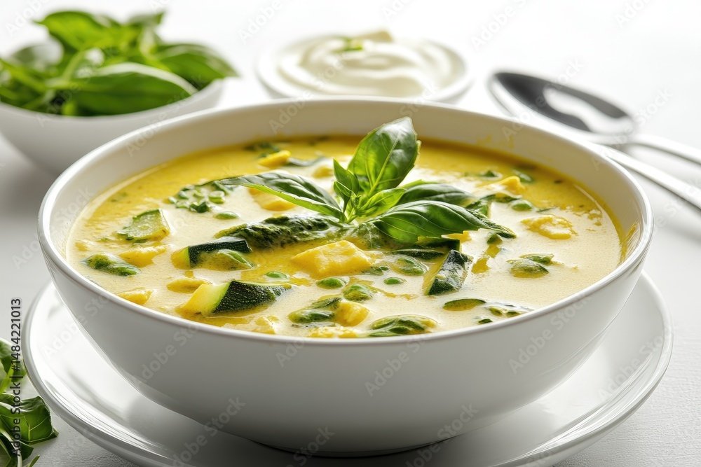 Creamy vegetable soup with zucchini, peas, and basil Creamy vegetable soup with zucchini, peas, and basil