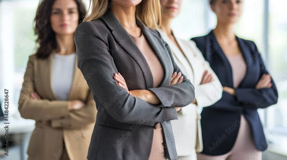 © Mey - Four businesswomen standing in a modern office with their arms crossed, wearing professional attire. © Mey - Four businesswomen standing in a modern office with their arms crossed, wearing professional attire.