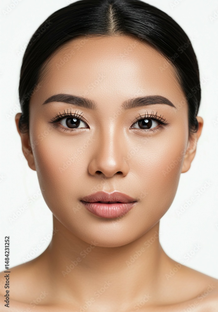 Fototapeta premium Close-Up Beauty Portrait of Asian Woman in Studio Light