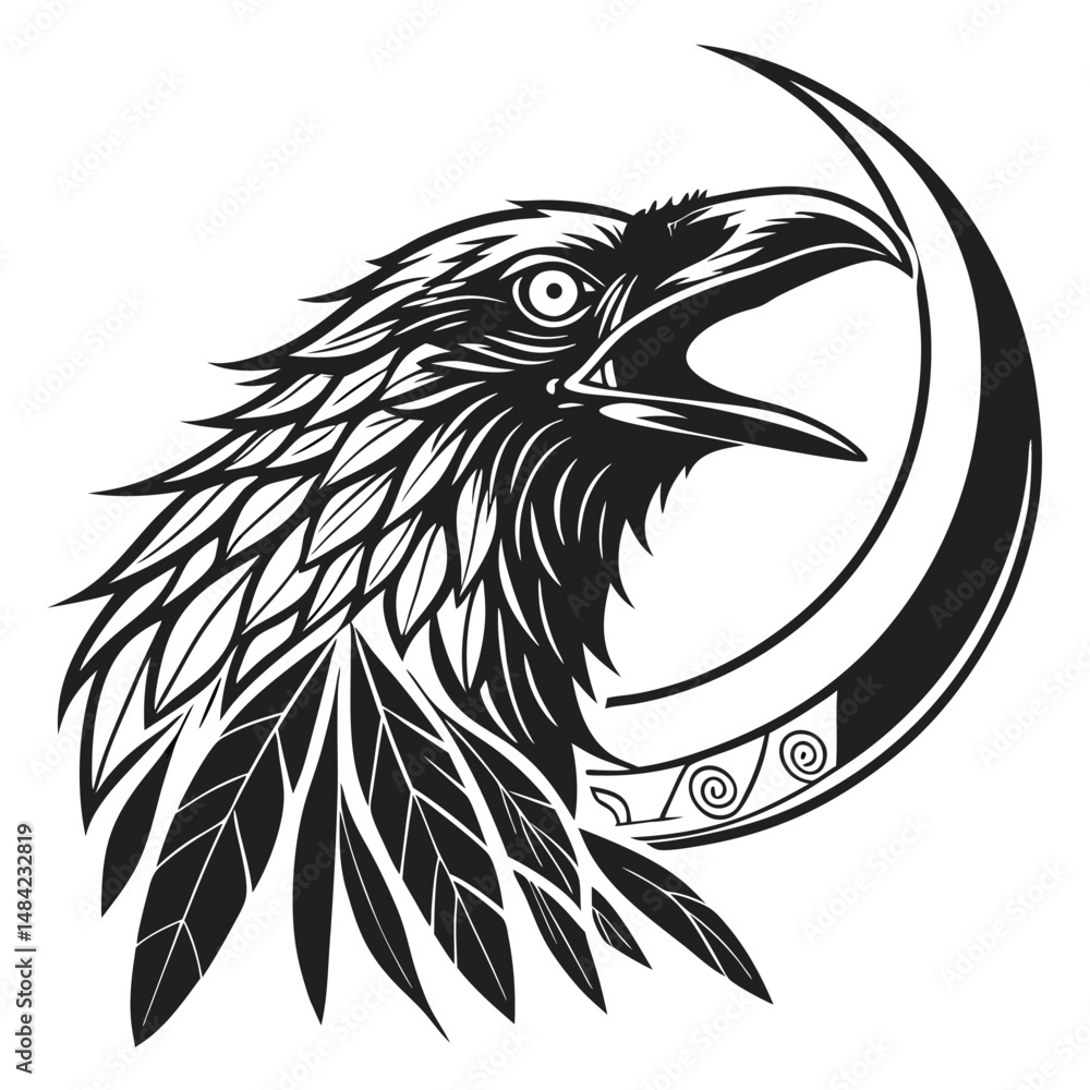 Fototapeta premium a-black-and-white-raven-head-logo-in-vector-style-.eps