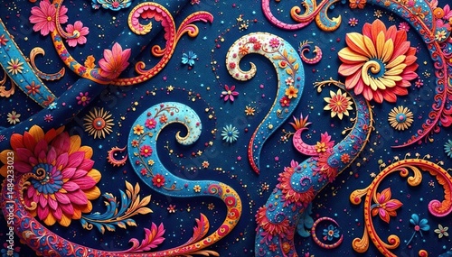 Intricate paisley swirls, flowing seamlessly across the fabric , pattern, decorative, textile design