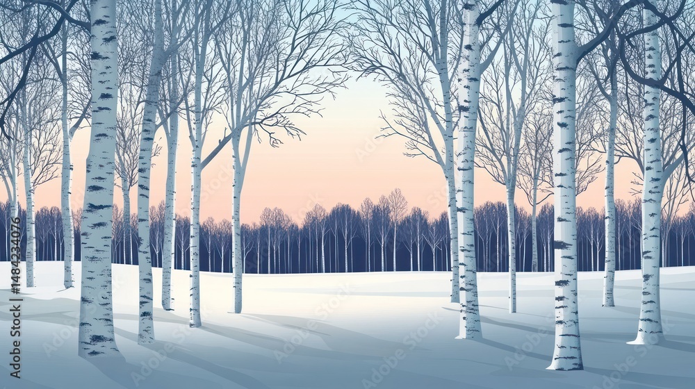 custom made wallpaper toronto digitalWinter birch forest at dawn. Soft light filters through trees