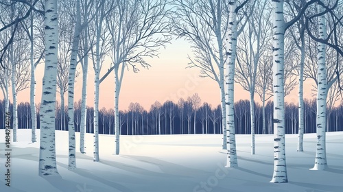 Wallpaper Mural Winter birch forest at dawn. Soft light filters through trees Torontodigital.ca
