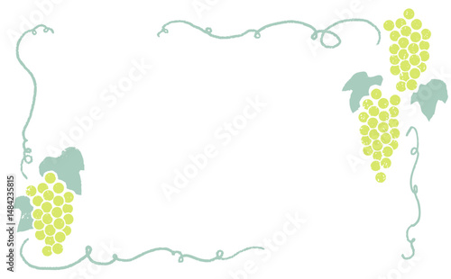 Hand-drawn Muscat Grape Frame – Grapevine, Woodcut Style,Vintage, Rustic, Engraving style, green,fruits,vector,葡萄,ぶどう,マスカット