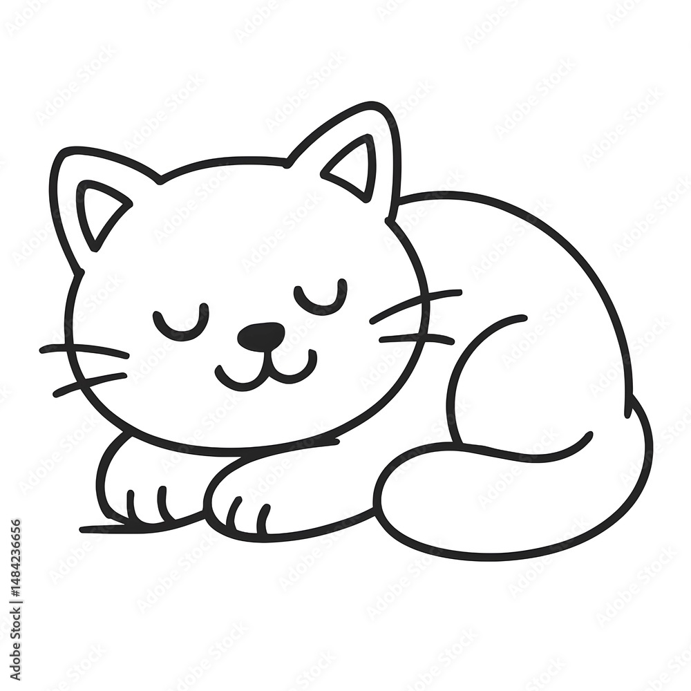 Cute cat sleep line art outlines Cute cat sleep line art outlines