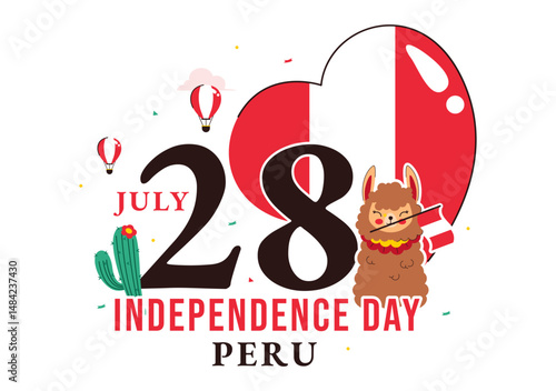 Happy Peru Independence Day Vector Illustration on july 28 Featuring a Waving National Flag and Decorative Ribbon in a Festive Background