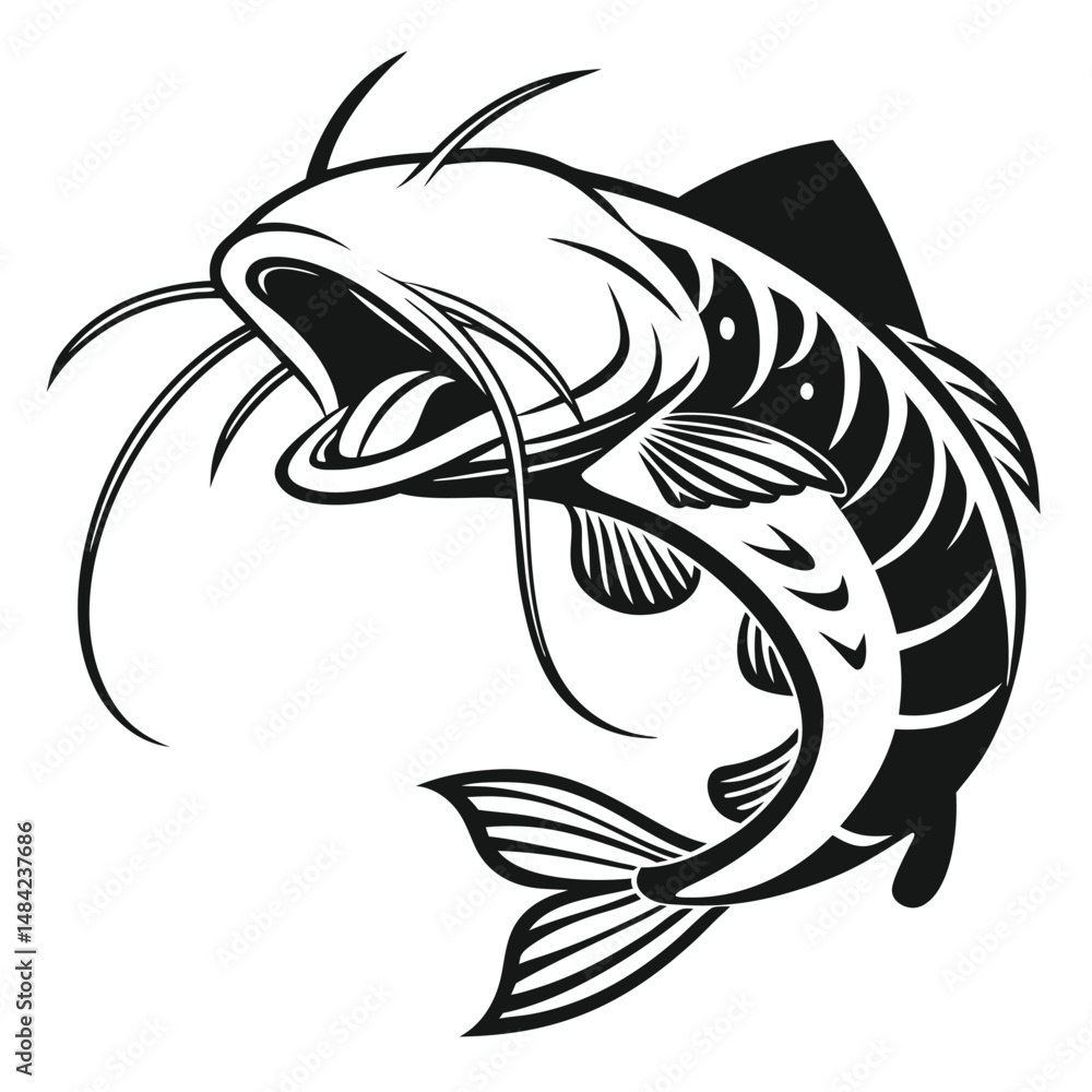 Naklejka premium a-silhouette-vector-of-an-angry-catfish-face--larg.eps