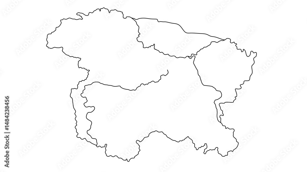 Fototapeta premium Jammu and Kashmir map. Black outline silhouette on white background. Flat vector illustration. Jammu and Kashmir map isolated on white background