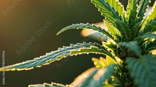 Detailed cannabis plant in warm sunlight. Ideal for medical marijuana, cultivation, or natural wellness topics.