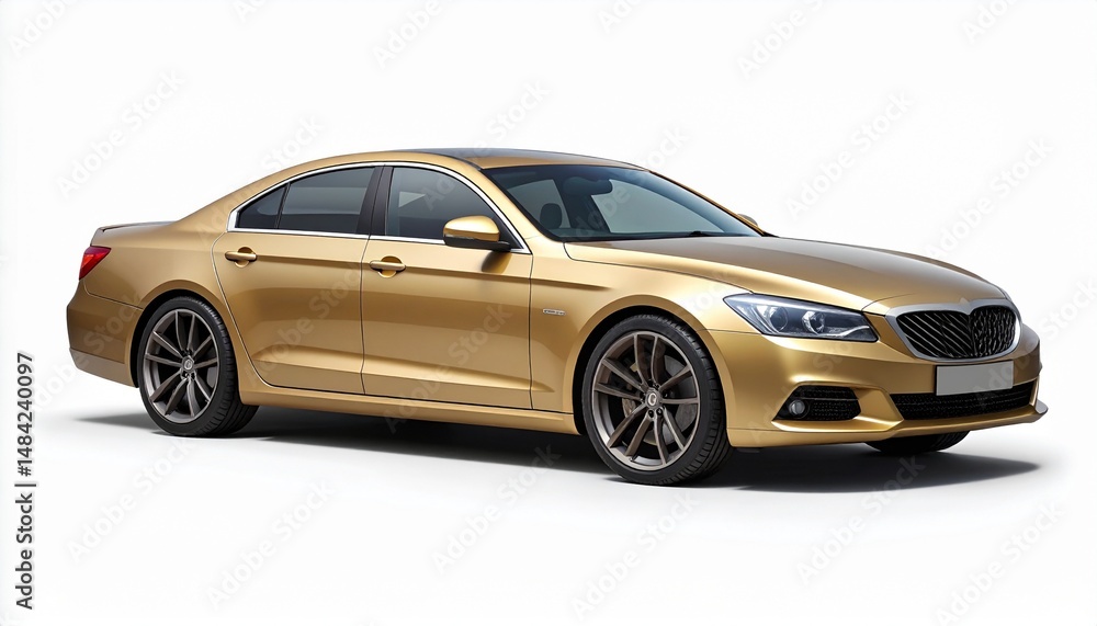 Side View Mockup of a Champagne Gold Luxury Sedan on White Background Side View Mockup of a Champagne Gold Luxury Sedan on White Background