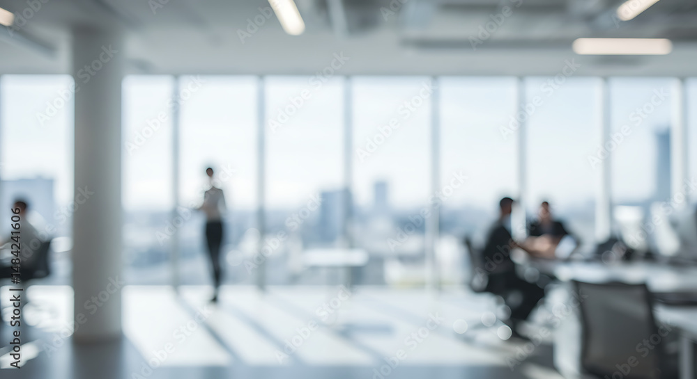 Blurred Office Workers Modern Skyscraper View Blurred Office Workers Modern Skyscraper View