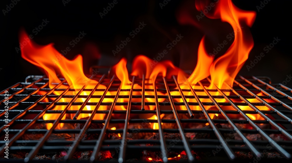 empty grill with flames dark background empty grill with flames dark background