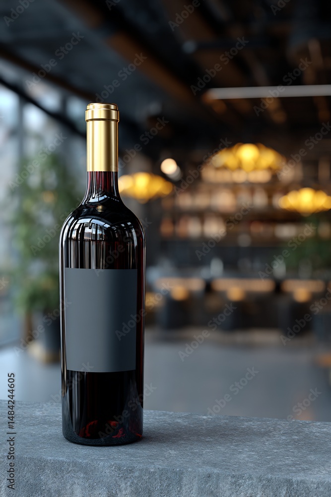 Fototapeta premium Red wine bottle on a bar counter
