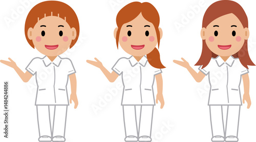 こちらへ、と笑顔の白制服の女性看護師。その2