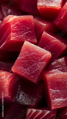 Wallpaper Mural Showcase the vibrant freshness of raw tuna sashimi cubes, perfectly cut and presented, highlighting its delicate flavor and health benefits in a mouthwatering advertising style image. Torontodigital.ca