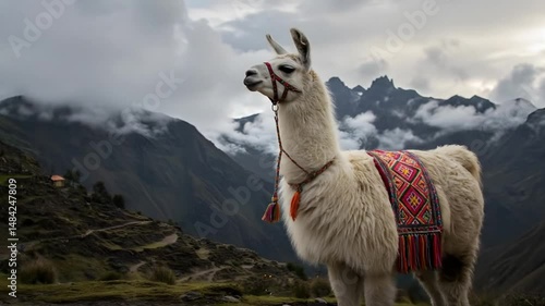 Llama in peruvian andes mountains scenic landscape travel photography 4k video