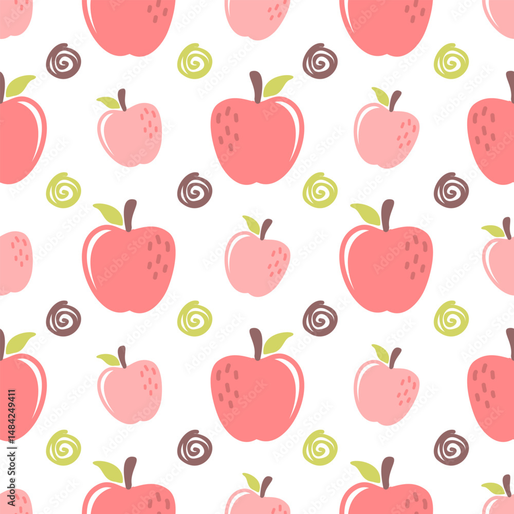Apple fruit hand drawn, seamless design for print on fabric and other uses. Apple fruit hand drawn, seamless design for print on fabric and other uses.