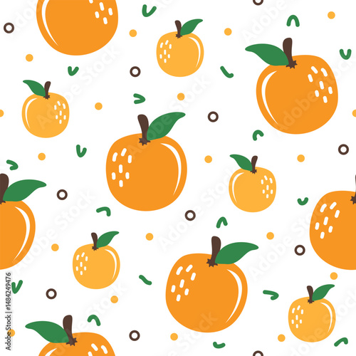 Orange fruit hand drawn, seamless vector design for print on fabric and other uses.