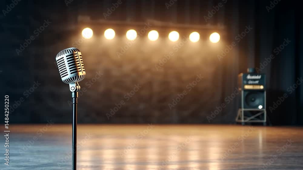 Vintage microphone on stage ready for performance music event