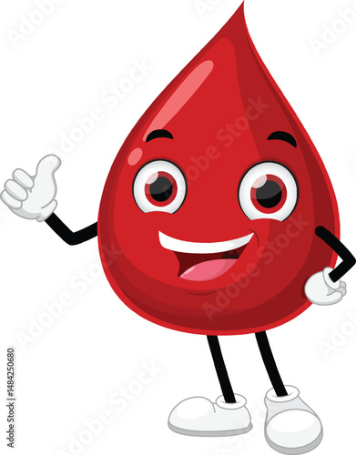 Cute red blood drop cartoon characters, Suitable for children's books, sticker, and mascot