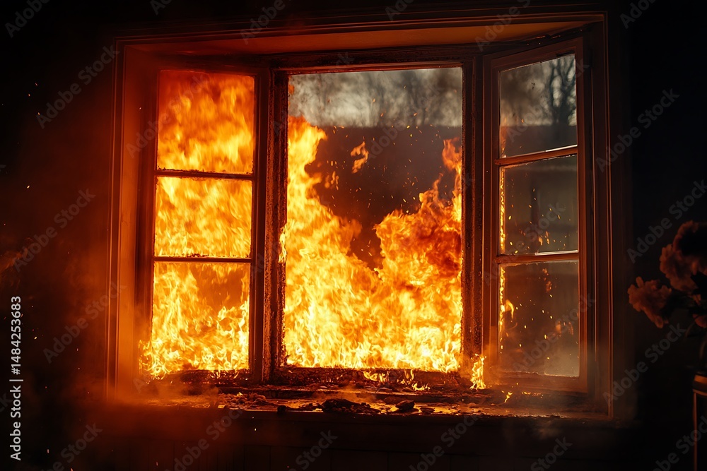 Fototapeta premium Fiery window in a house