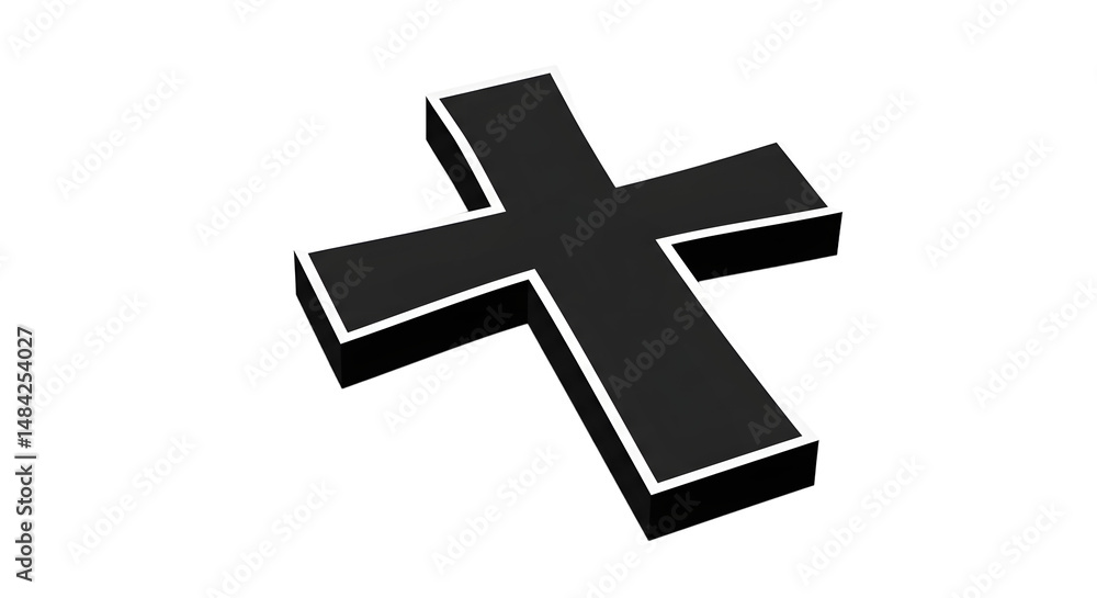 Black Cross Symbol on White Background with Shadow Black Cross Symbol on White Background with Shadow
