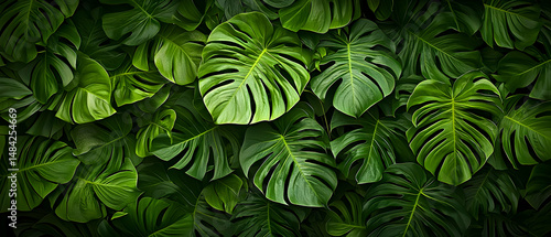 Wallpaper Mural Tropical Lush Green Monstera Leaves Pattern Background Torontodigital.ca