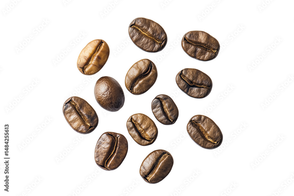 Floating coffee beans isolated on a transparent background PNG Floating coffee beans isolated on a transparent background PNG