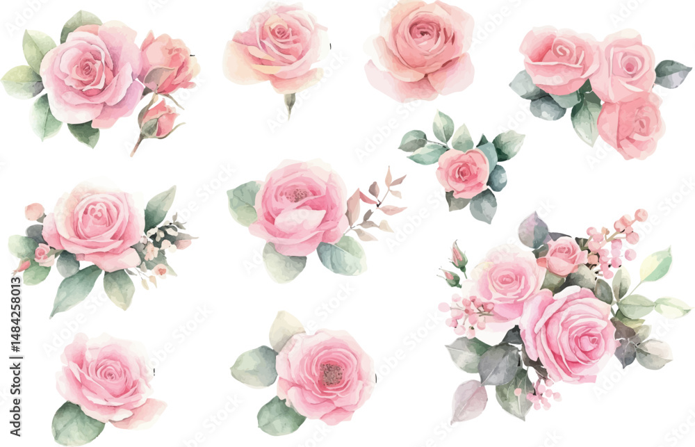Naklejka premium set of pink roses