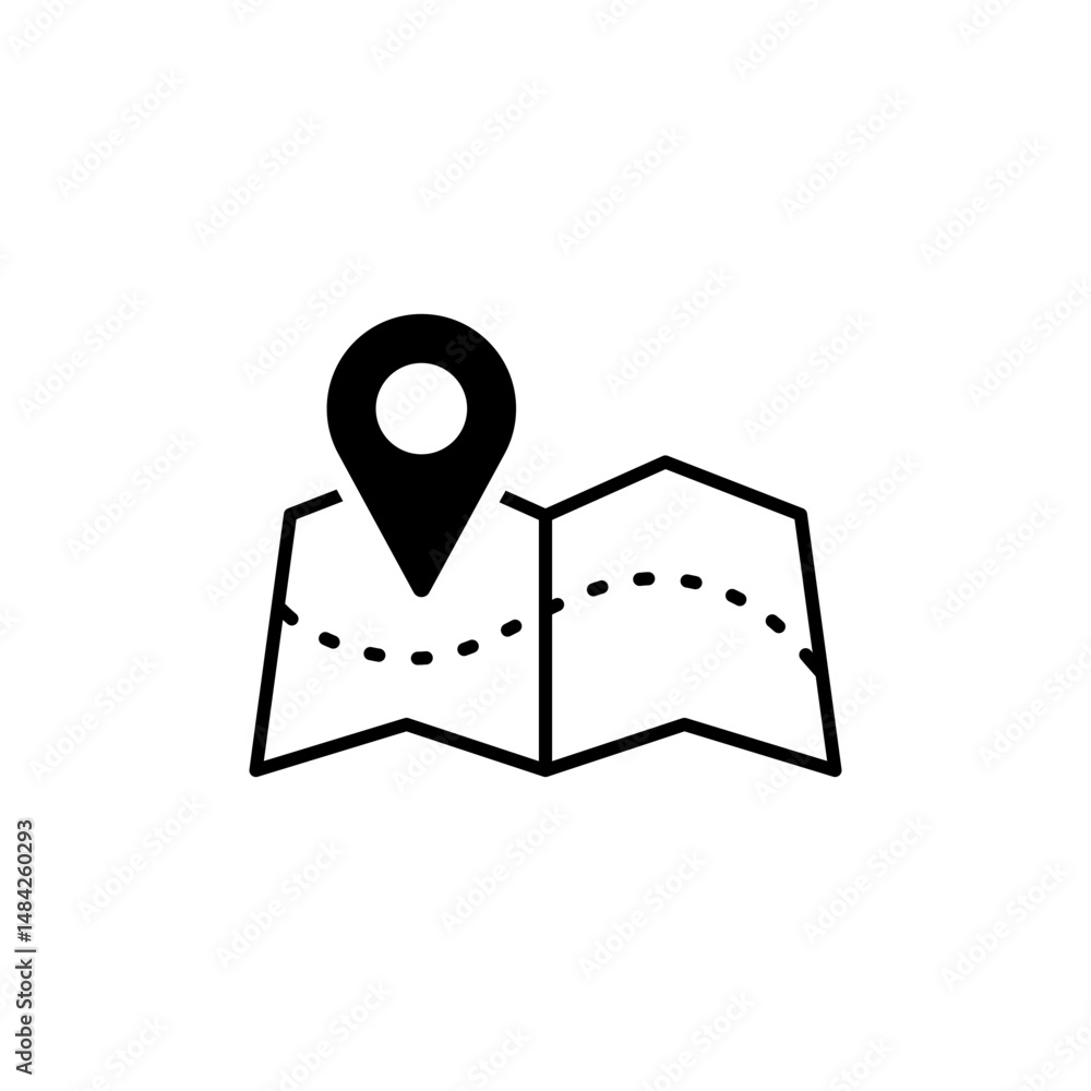 Map icon. Simple outline style. Road, place, journey, pin, landmark, find, point, paper, flat, travel, street marker concept. Vector illustration isolated Map icon. Simple outline style. Road, place, journey, pin, landmark, find, point, paper, flat, travel, street marker concept. Vector illustration isolated
