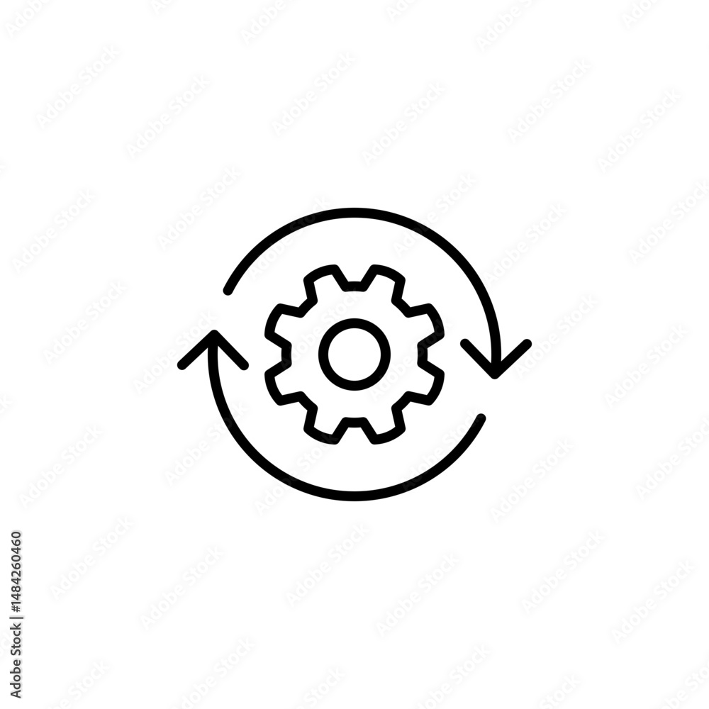 Workflow icon. Simple outline style. Operations, procedure, cog, gear, work, flow, pictogram, process, arrow, business concept. Vector illustration isolated Workflow icon. Simple outline style. Operations, procedure, cog, gear, work, flow, pictogram, process, arrow, business concept. Vector illustration isolated