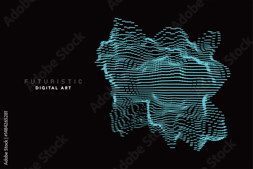 futuristic abstract digital cyan wave line art, dynamic 3d terrain mesh with particle grid, technology wireframe landscape, cyber data flow visualization for modern sci-fi background creative design