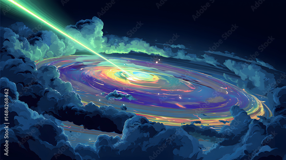 Fototapeta premium Futuristic Rainbow Accretion Disk Swirling Neon rainbow vector art