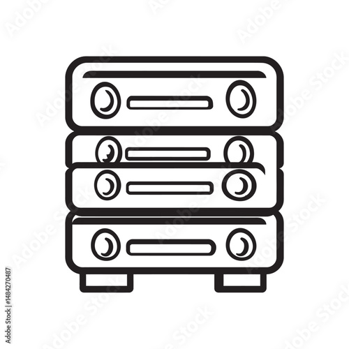 Bold outlines define three stacked server modules in this transparent background image