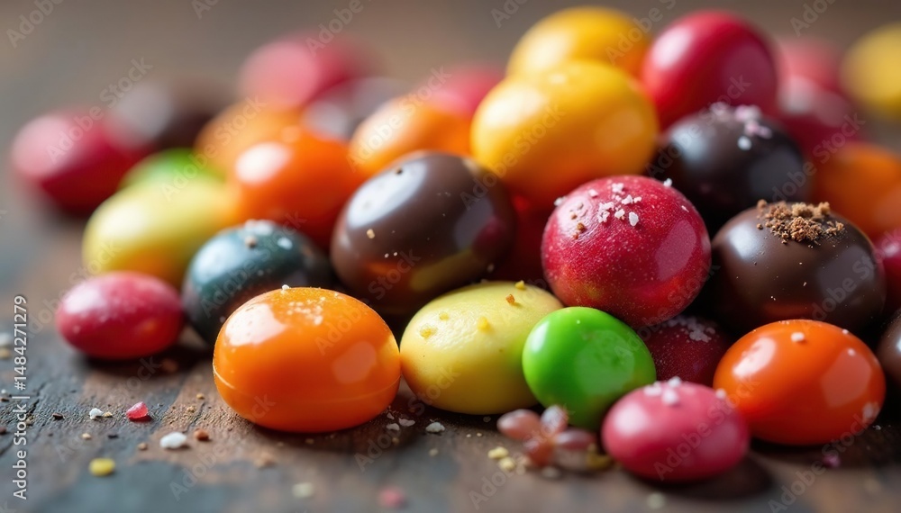 Obraz premium Assorted chocolates and candies in a colorful pile , chocolate bar, assortment