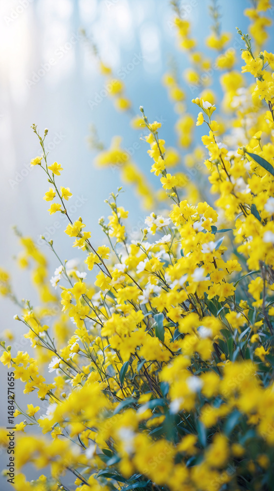 Obraz premium yellow flower spring macro photo blooming petals vibrant close up outdoor floral garden nature sunlight photography fresh colorful scene floral botanical wallpaper background