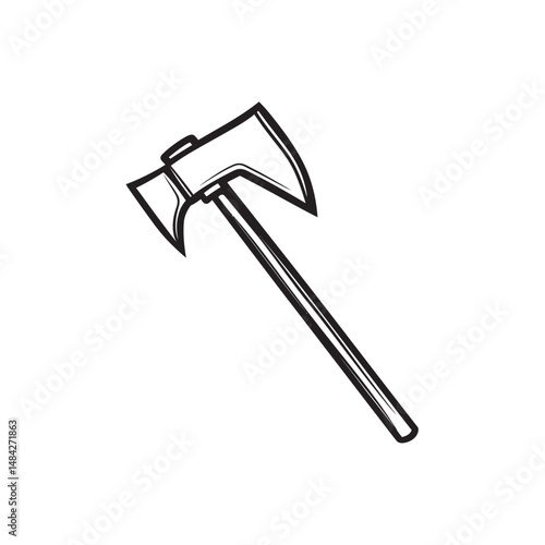 Bold, minimalist art shows a battle axe with clear, transparent background
