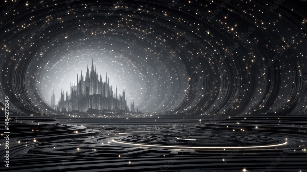 Futuristic Cityscape in Cosmic Tunnel Sci Fi Fantasy Art