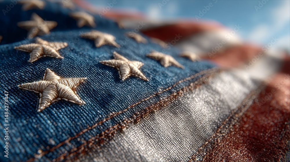 Close up Denim American Flag Patriotism Stars Stripes USA Independence Day