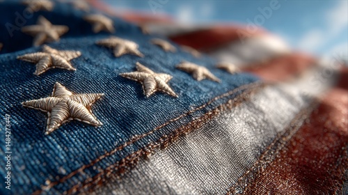 Obraz na płótnie Close up Denim American Flag Patriotism Stars Stripes USA Independence Day w salonie