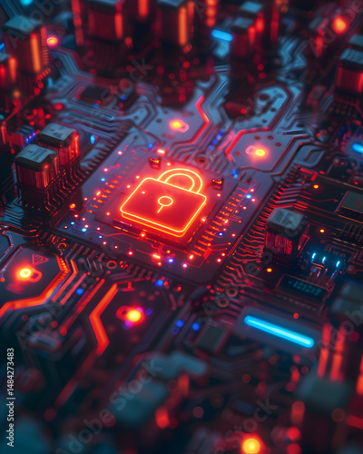 Cybersecurity measures in digital technology secure circuitry visual data tech environment close-up view safeguarding innovations