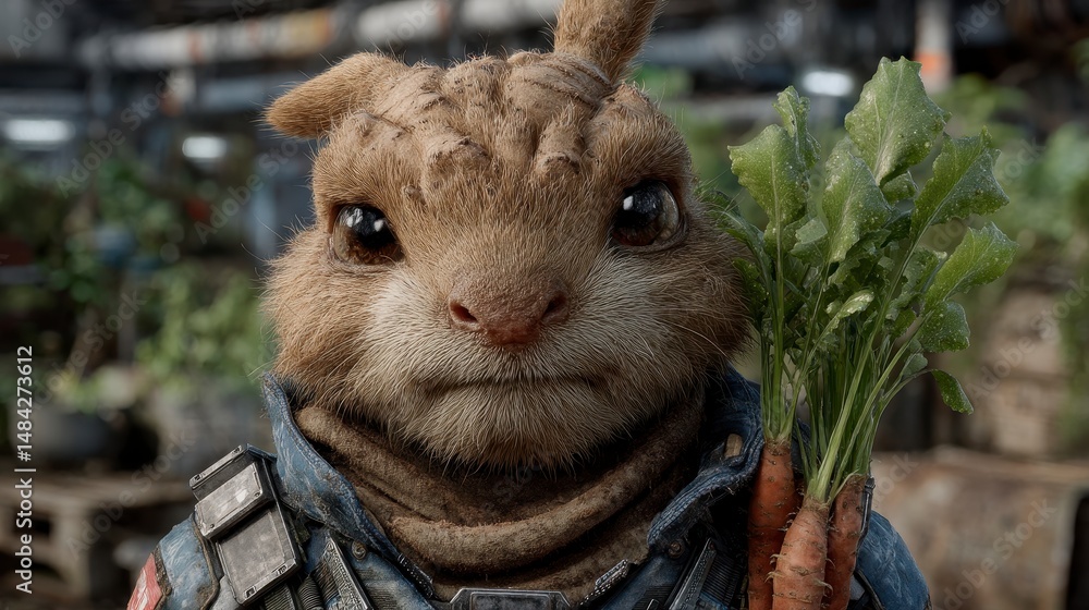 Adorable Anthropomorphic Rabbit Holding Carrots AI Generated High Resolution Image