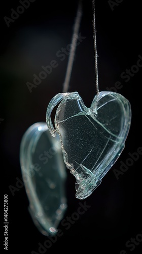 Obraz na płótnie Shattered Heart Broken Glass Dark Emotional Symbolic Image w salonie
